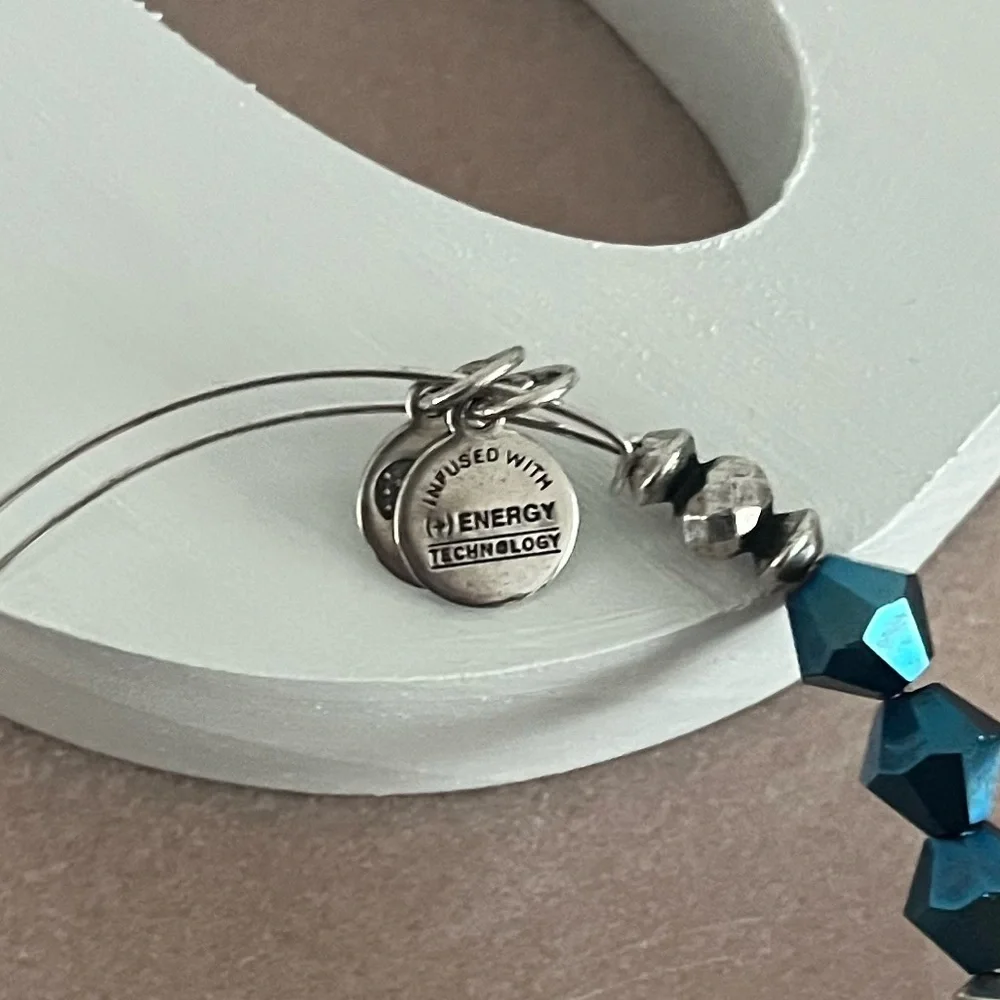 Alex and Ani Teal Beaded Expandable Bracelet | Silver Tone | Stackable